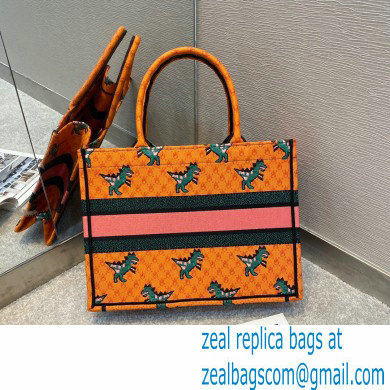 Dior Small Book Tote Bag in Multicolor Dragon  &  Fire Embroidery Orange 2021